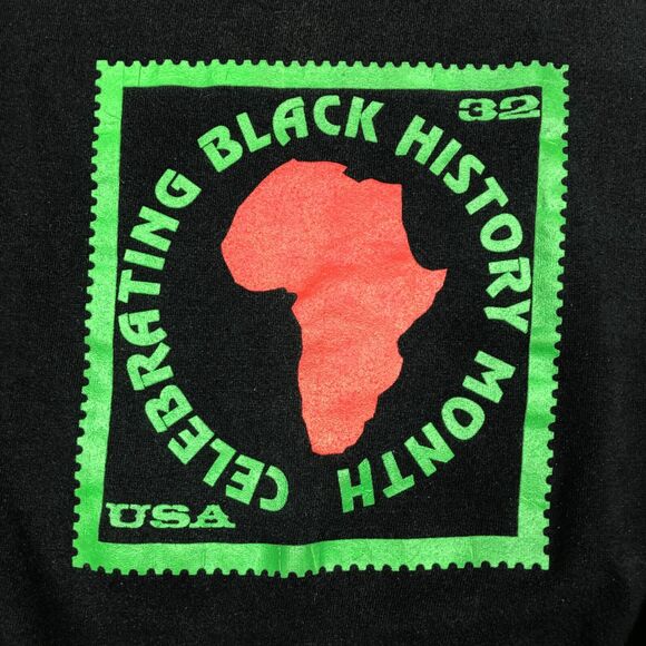 Celebrating Black History Month Stamp Logo Crewneck Sweater Black Size XL B31 - Picture 2 of 4